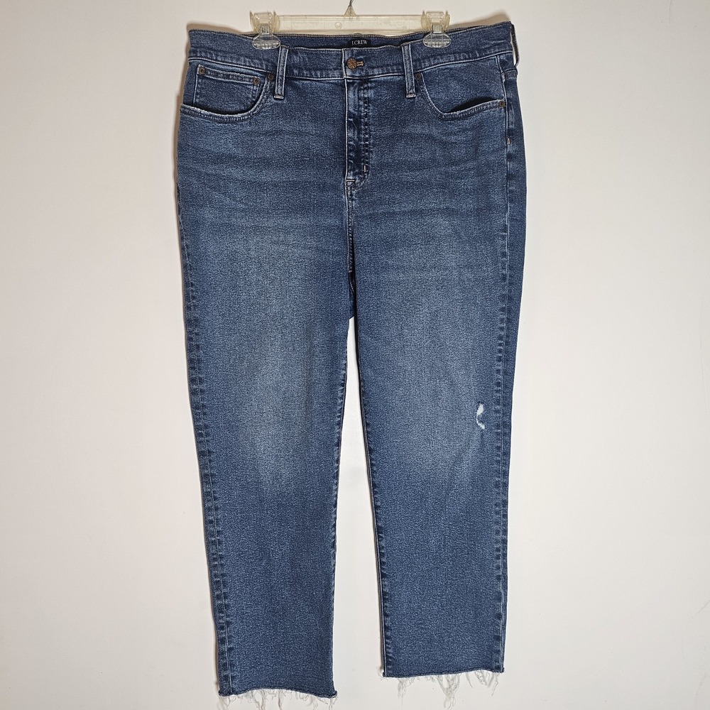 J Crew Jeans Womens 34 Blue Denim Essential Straight Stretch‎ (39x39.5) Frayed